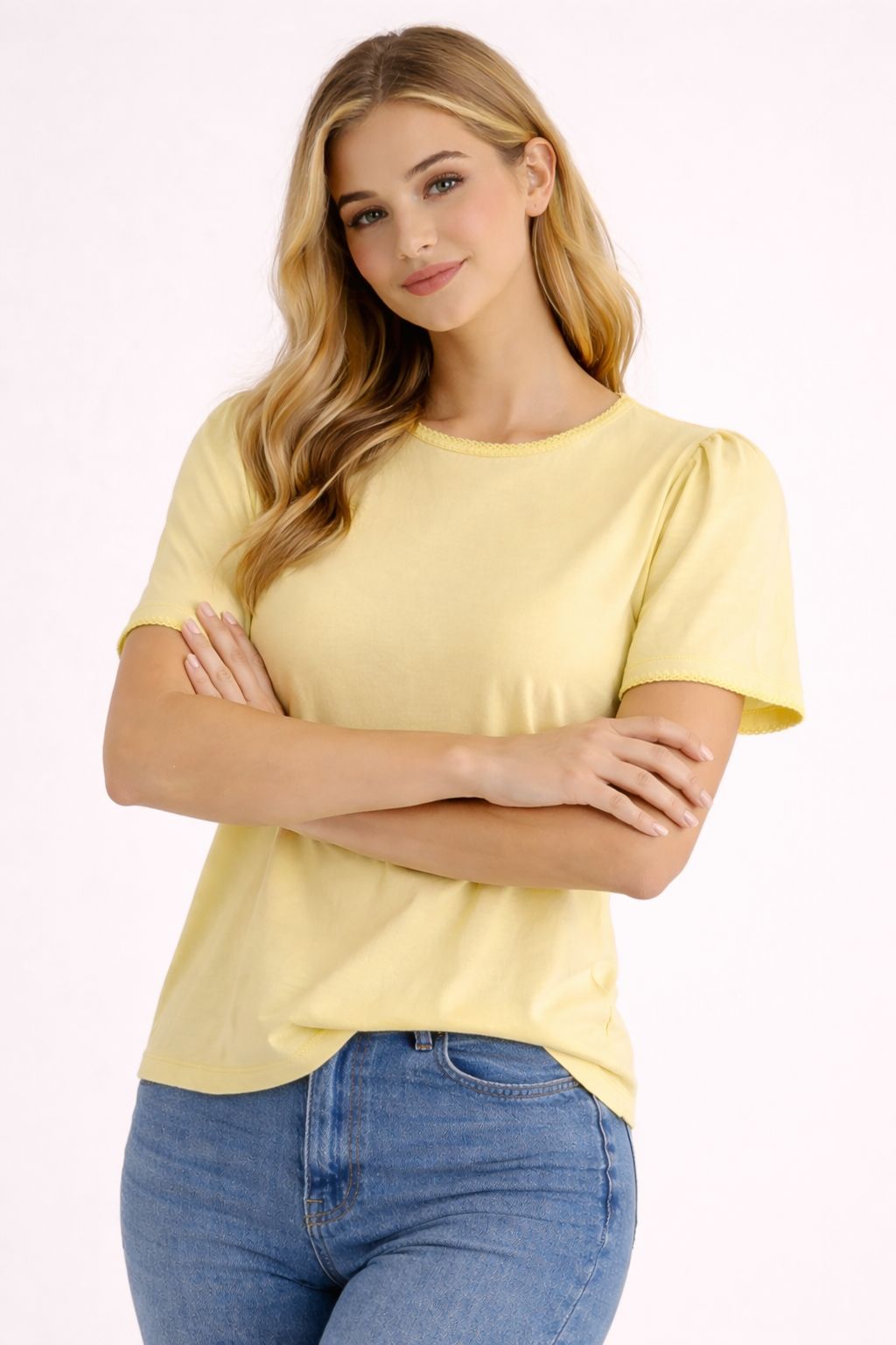 Kadın Bisiklet Yaka Kısa Kol Basic Pamuklu Bluz