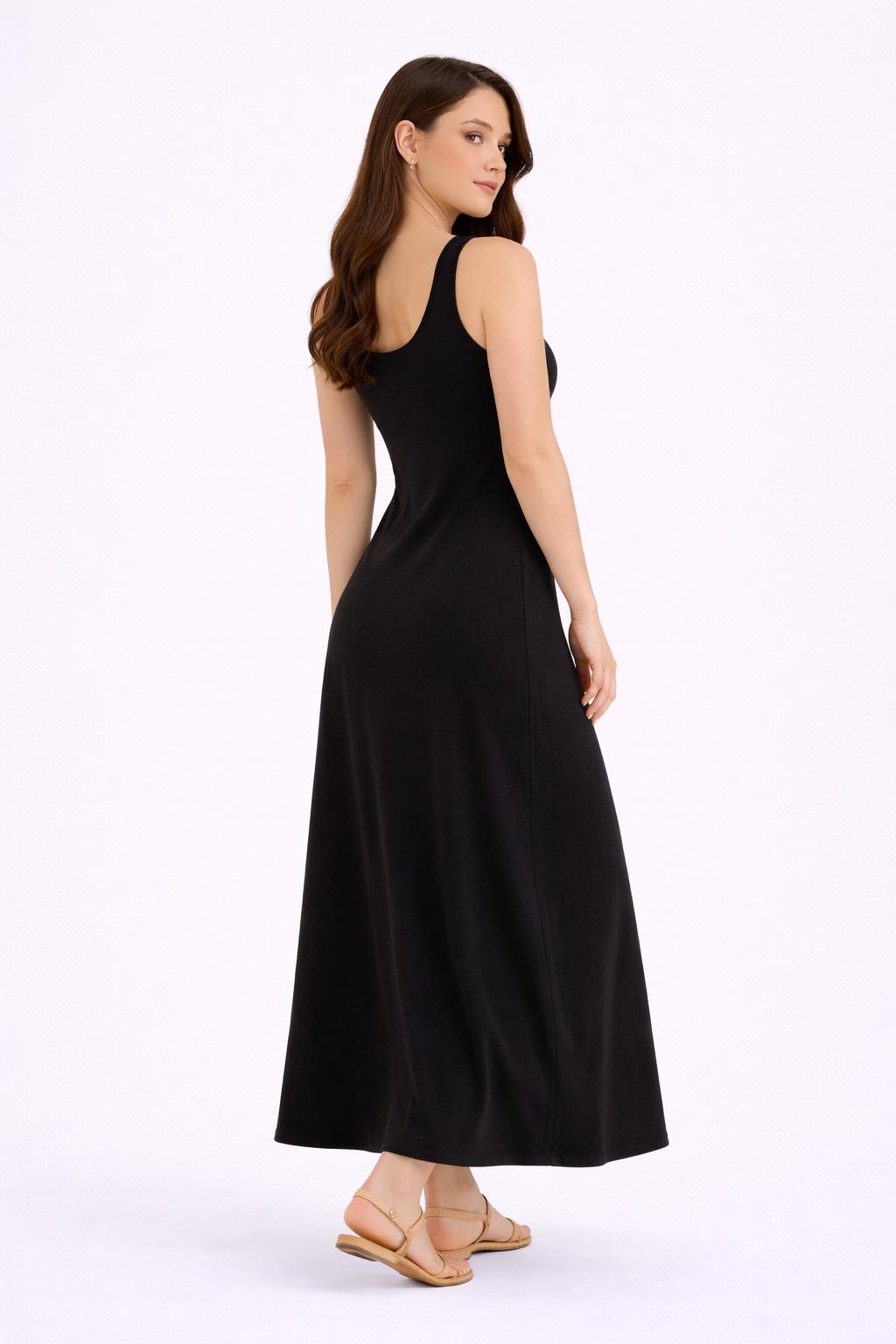 Kadın Askılı Uzun Elbise Maxi Boy Basic Düz - Rahat & Günlük Elbise