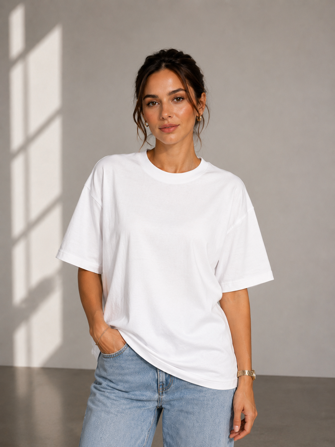 Oversize Bisiklet Yaka Basic Kadın Tişört