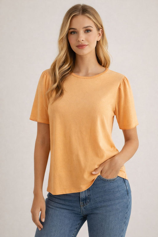 Kadın Bisiklet Yaka Kısa Kol Basic Pamuklu Bluz