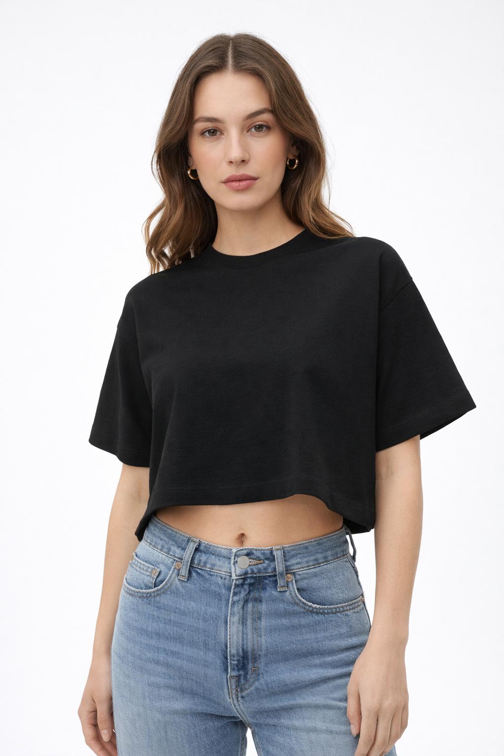 Kadın Bisiklet Yaka Crop Tişört