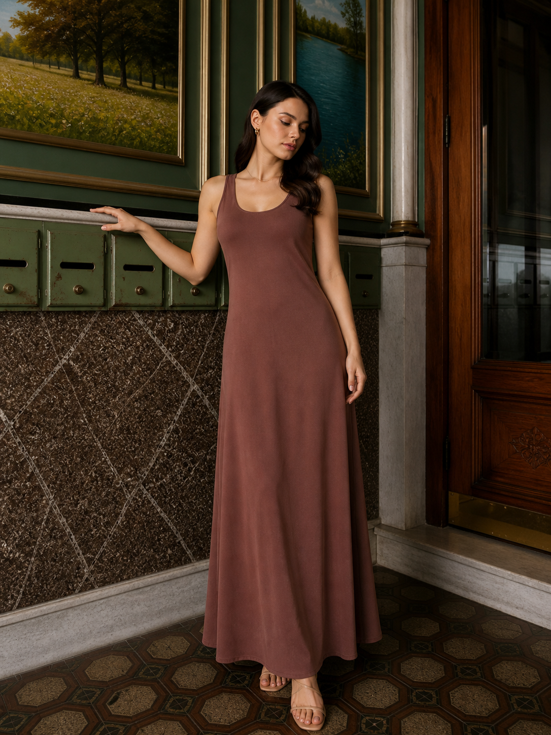 Kadın Askılı Uzun Elbise Maxi Boy Basic Düz - Rahat & Günlük Elbise