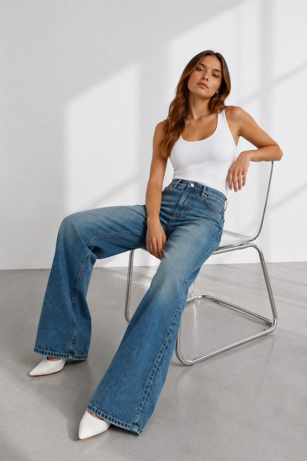 Kadın Yüksek Bel Wide Leg Bol Paça Yıkamalı Kot Pantolon
