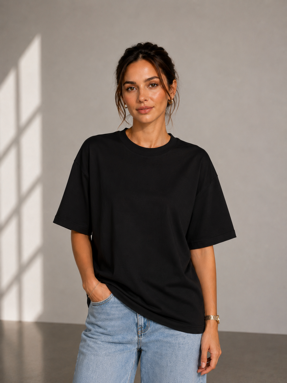 Oversize Bisiklet Yaka Basic Kadın Tişört