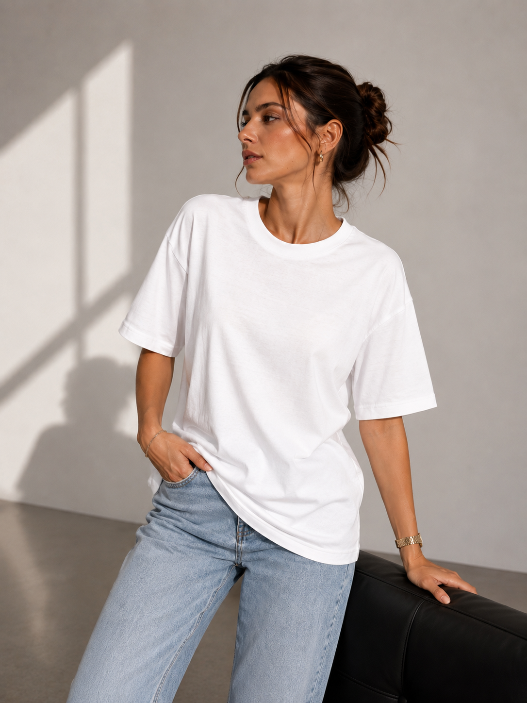 Oversize Bisiklet Yaka Basic Kadın Tişört