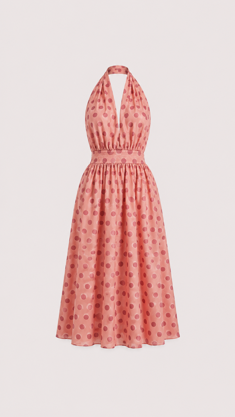 Puantiyeli Halter Yaka Midi Elbise