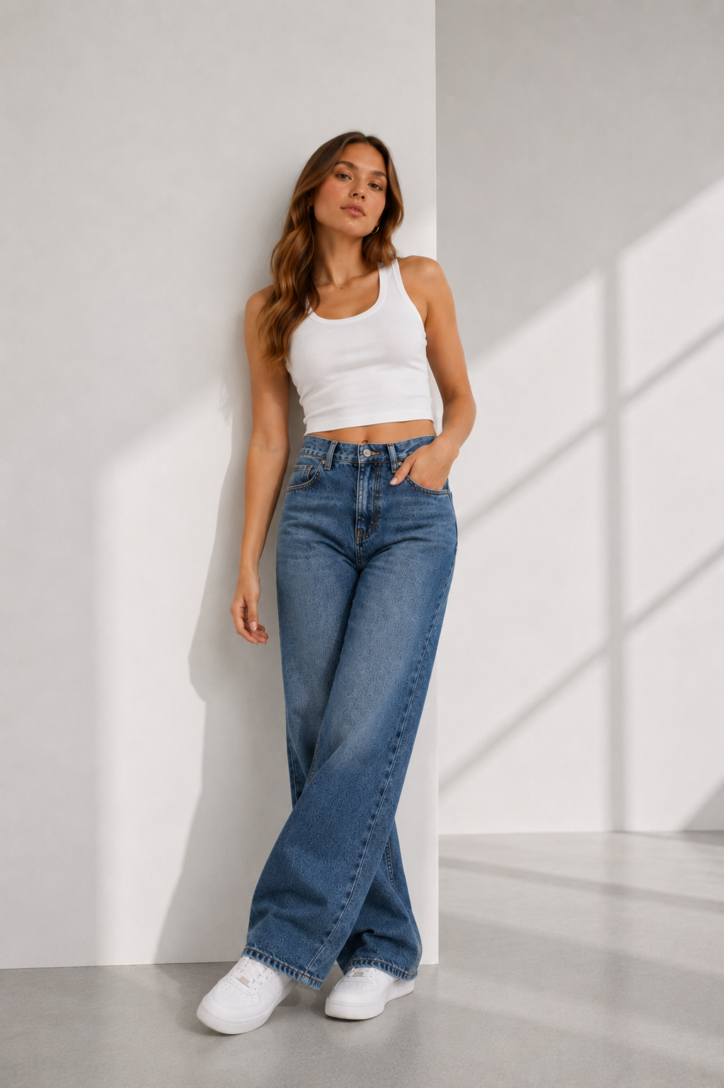 Kadın Yüksek Bel Wide Leg Bol Paça Vintage Mavi Kot Pantolon