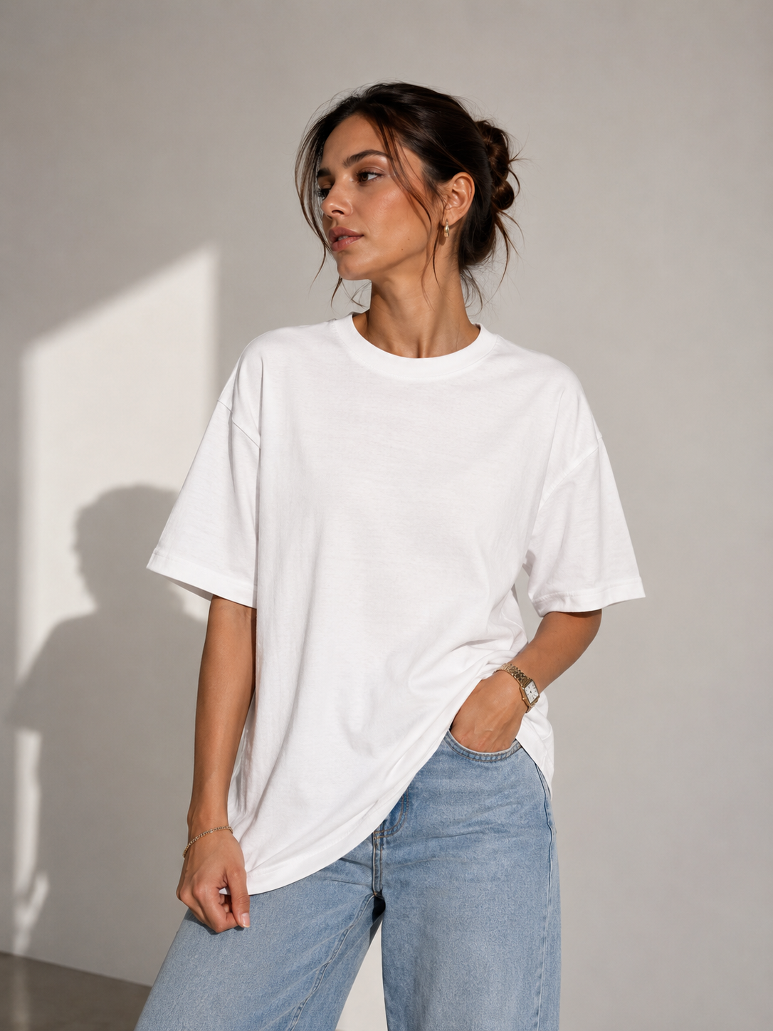 Oversize Bisiklet Yaka Basic Kadın Tişört