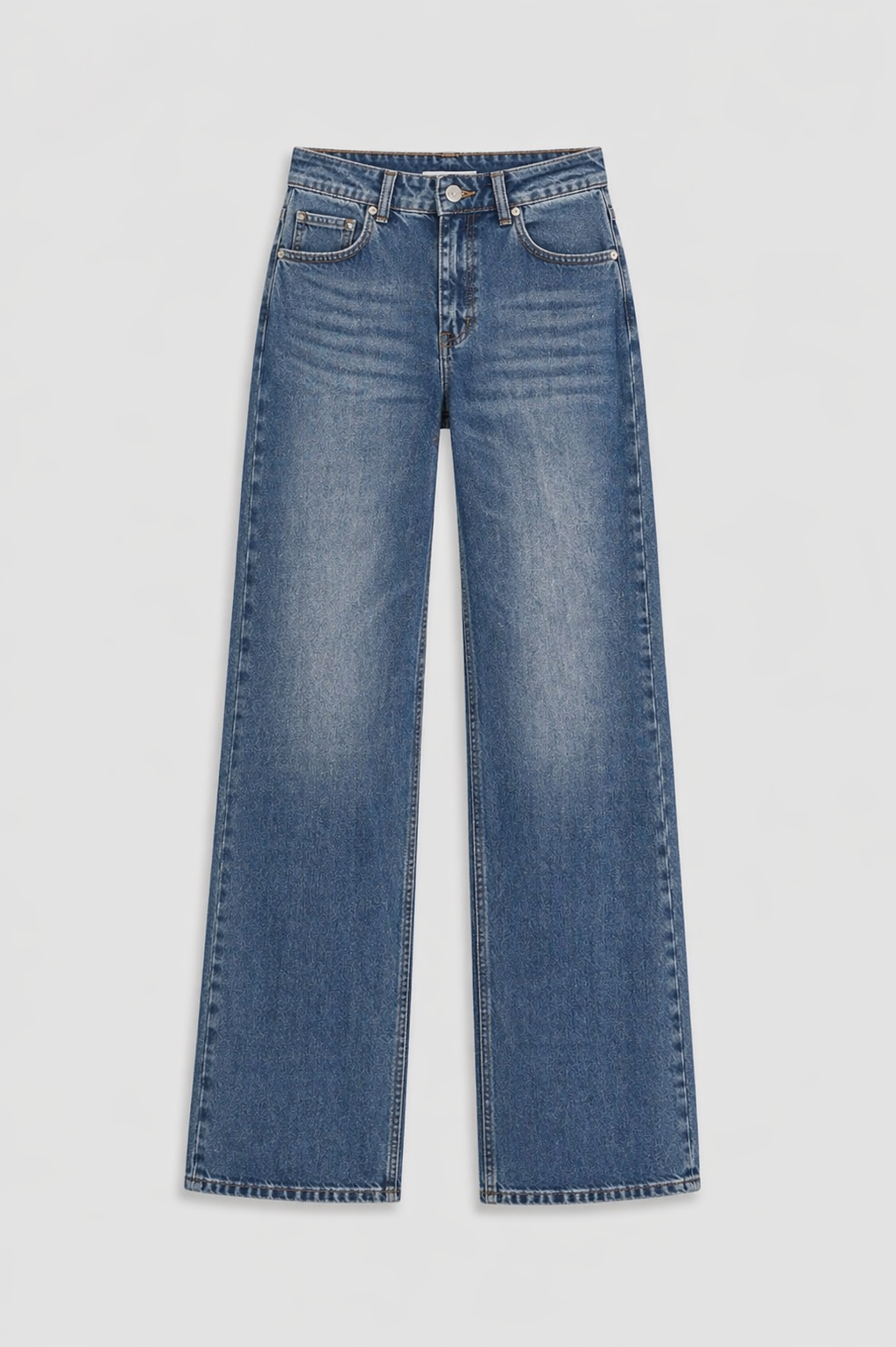 Kadın Yüksek Bel Wide Leg Bol Paça Vintage Mavi Kot Pantolon